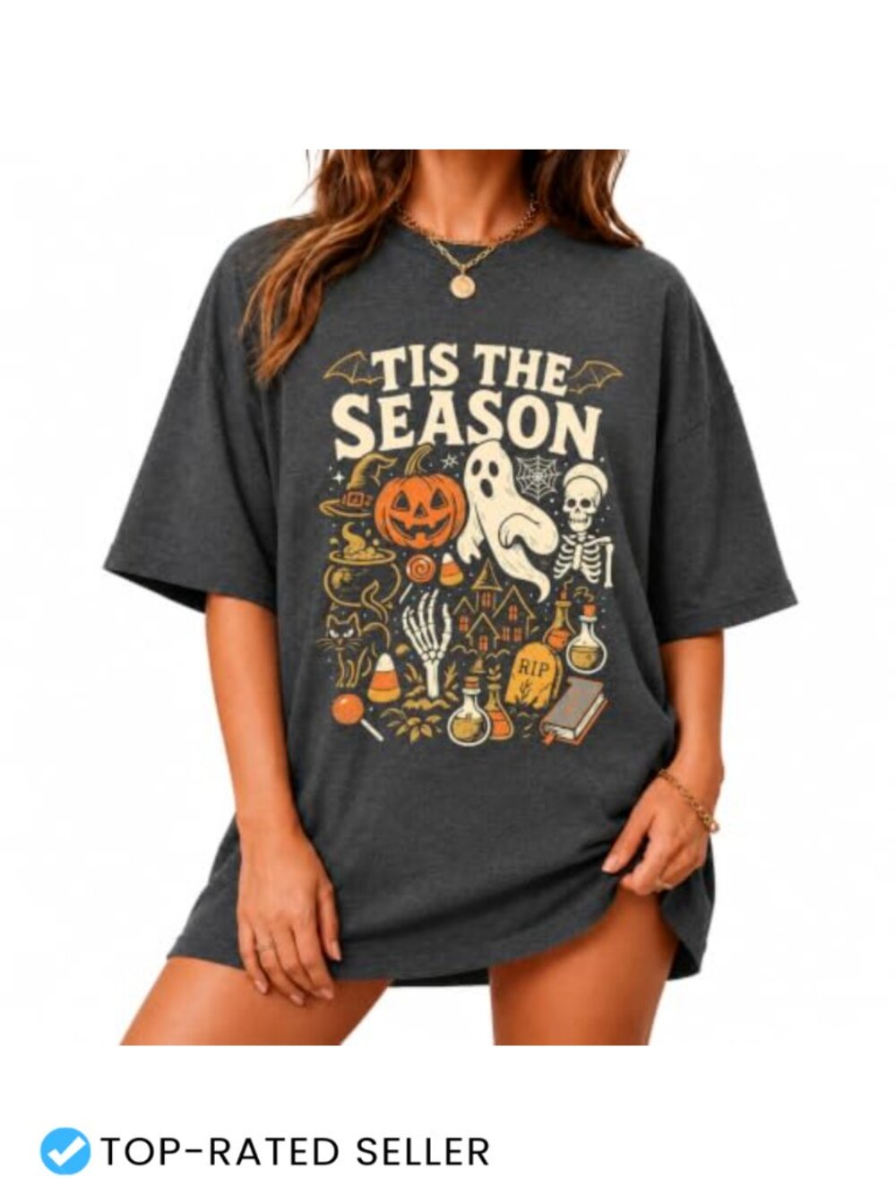 Halloween Graphic Tee Oversized Spooky Pumpkin Ghost Shirt Women's Pullover
